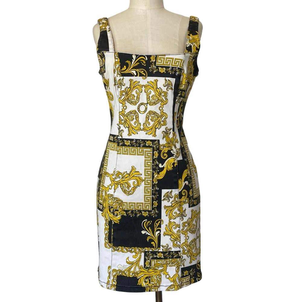 Denim dress small Grecian Mobwife Regal Gold chain link mosaic Apron Denim Mp/D